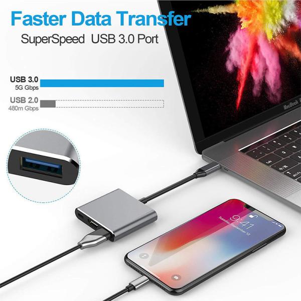 3-In-1 USB C Type C Multi-function Hub To USB-C PD HDMI USB 3.0 Adapter Converter Cable