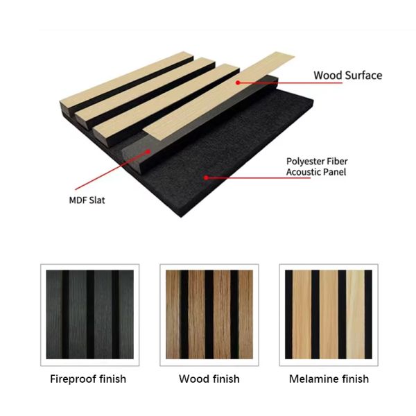 Wood Slat Acoustic Panel PET Backed Veneer Slats Commercial Interior Cladding