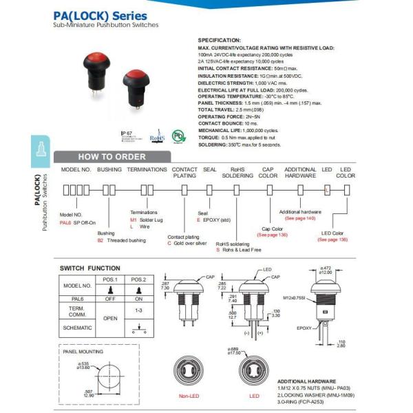 Null Line Waterproof Push Button Switch 500mA Push Button Light Switch SGS
