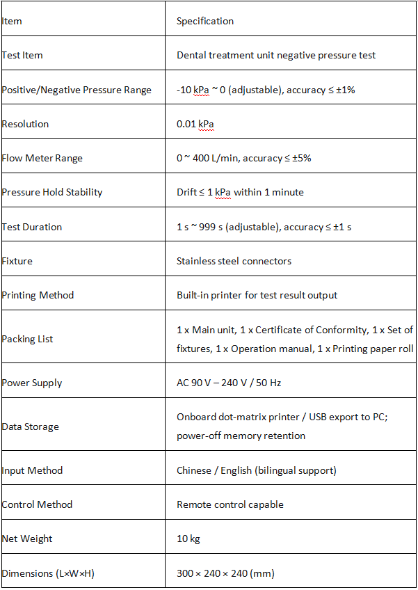 Dental Treatment Unit Pressure Loss Tester Negative Pressure Decay Testing Machine 0.01 kpa Resolution Dental Equipment