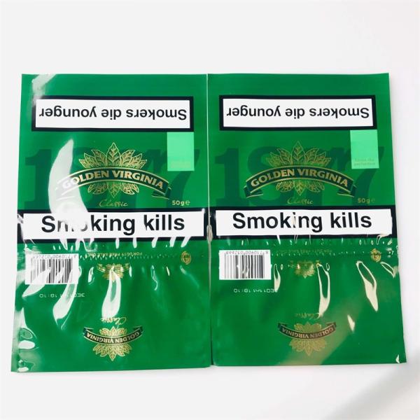 Sustainable Tobacco Packaging Pouch Tobacco Packaging Glossy Finish Eco Friendly 50g