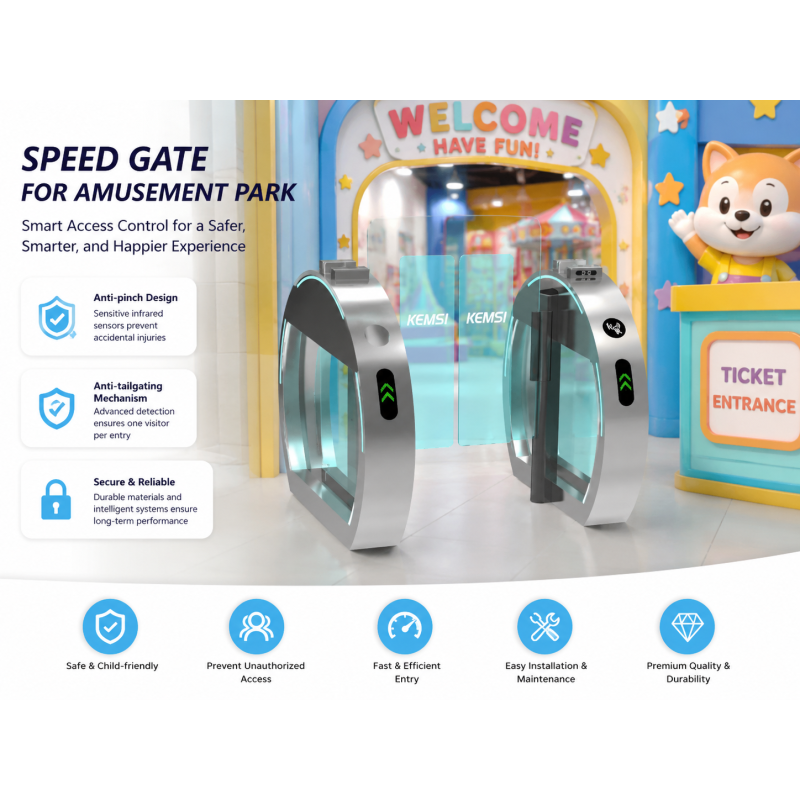 Speed Gate Ticketing System Anti-pinch Anti-tailgating QR Code Recognition For Indoor Playgrounds