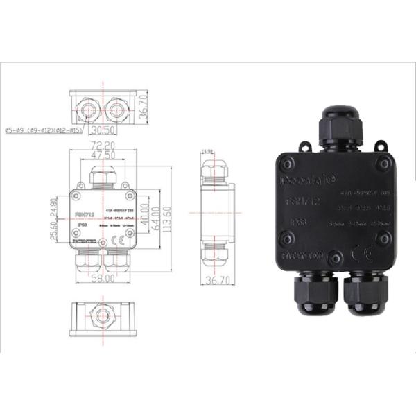 2 3 Channel 450V Waterproof Junction Box Breakout IP 68 For For Outdoor Use