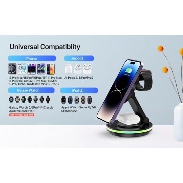 Powerful 10W 3 In 1 Magsafe Charger Magnetic Portable Charger 180 Degree Angle