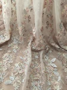 Buy cheap 36 Inch Pearl Beaded Embroidery Lace Fabric By Yard For Haute Couture Wedding Gown product