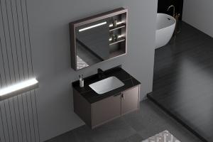 China Mirrored Bathroom Vanity Units , Aluminium Single Sink Corner Vanity on sale