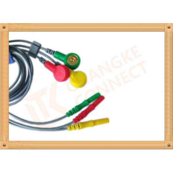 Durable Din Style Safety 3 Lead Ecg Cable With PU Material , IEC Standard