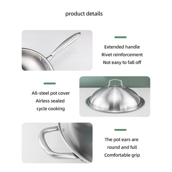 High Quality Cooks Standard Silver Fry Pan Stainless Steel Multi-Ply Clad Wok with High Dome lid