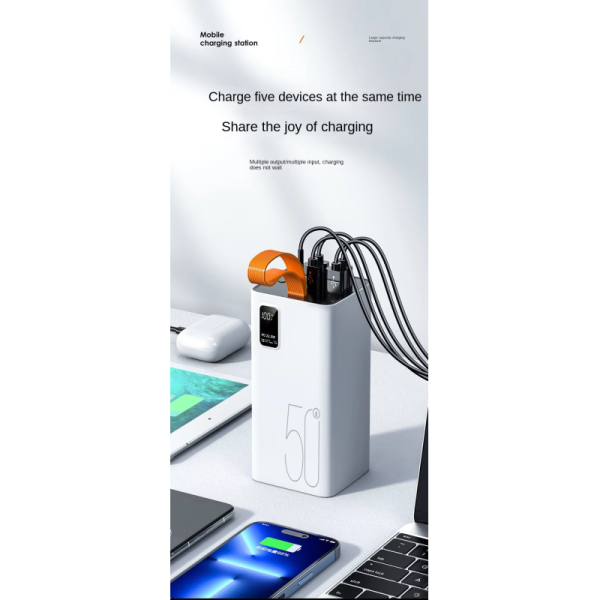 Large Capacity Li Polymer Power Bank LED Digital Display 4USB Type C Wireless PD 22.5W 50000mAh Wired Fast Charger
