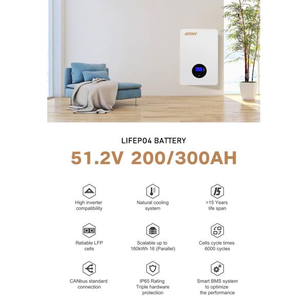 100A Wall Mounted Inverter Battery Lifepo4 Home Battery Parallel Support