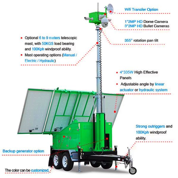 Solar Powered Portable Light Towers Disaster Relief Operations High Efficiency Mobile LED Light Tower