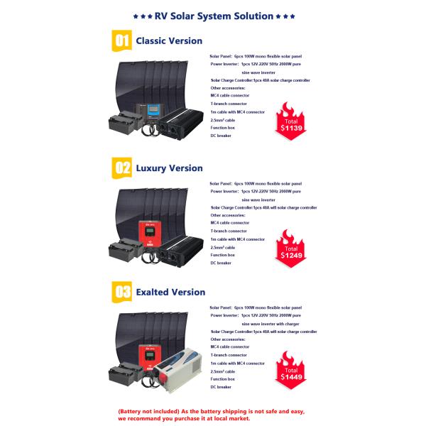 600W DIY RV/Boat Kits Solar System flexible rv solar panel+controller+inverter outdoor