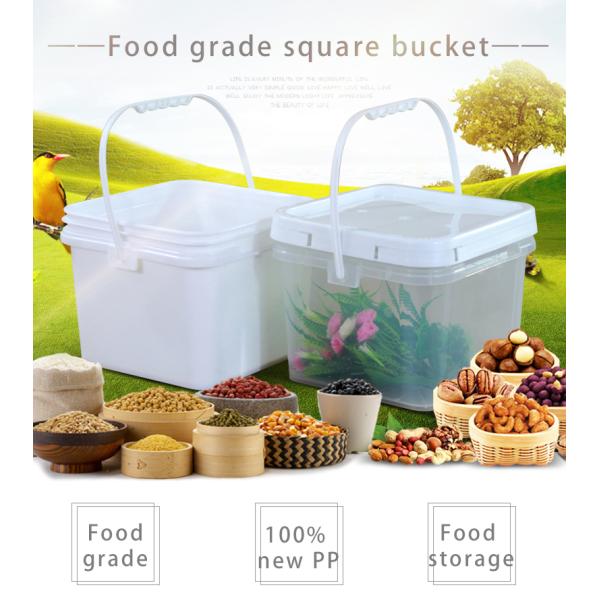Customized Printing Injection Moulding Square Plastic Bucket With Lid White Logo Design