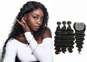 China Double Sewed Weft 8A Virgin Brazilian Hair Extensions Deep Wave With Frontal on sale