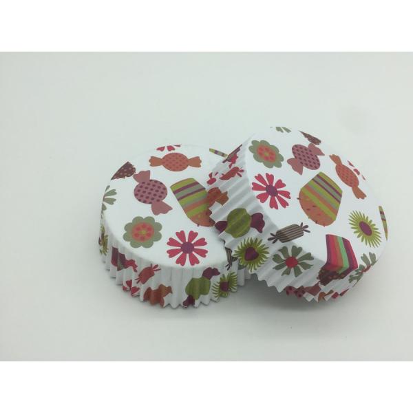 Round Shape Paper Baking Cups PET Coated Film Candy / Flower Pattern Cupcake Liners