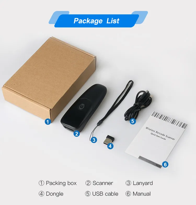 Wireless Bluetooth Barcode Scanner 1D 2D QR Reader 30m Range