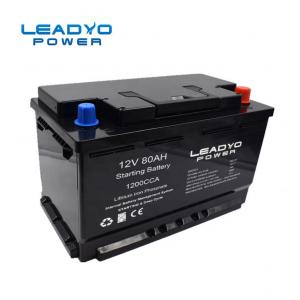 China Lifepo4 12 Volt Lithium Ion Car Battery Light Weight 80ah 1200 Cold Cranking Amp Battery on sale