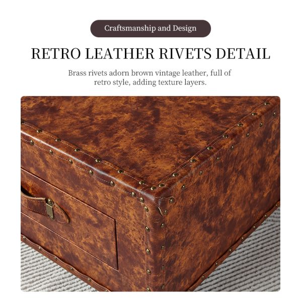 Nidea #303 American Retro Old Leather Suitcase Double Drawer Coffee Table Whiskey Bar for Hotel Personalized Coffee Home Furniture