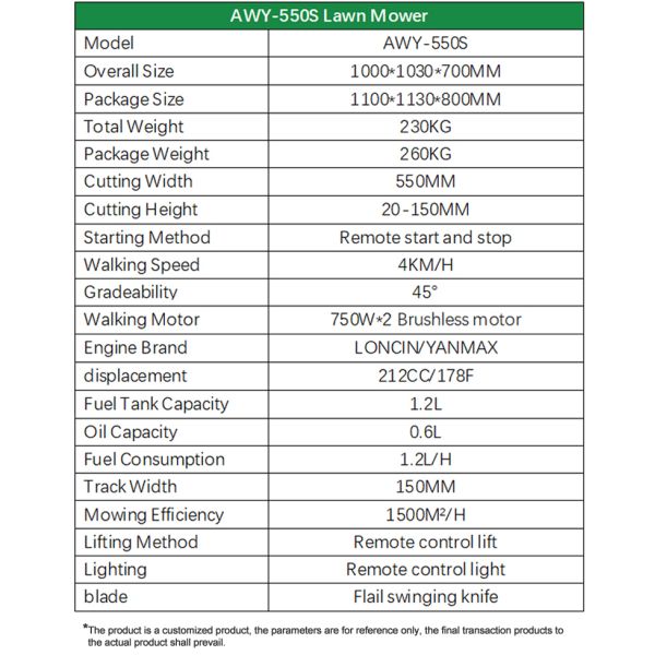 AWY 4-Stroke DIY Gasoline Remote Control Lawn Mower Self Propelled Grass Crusher