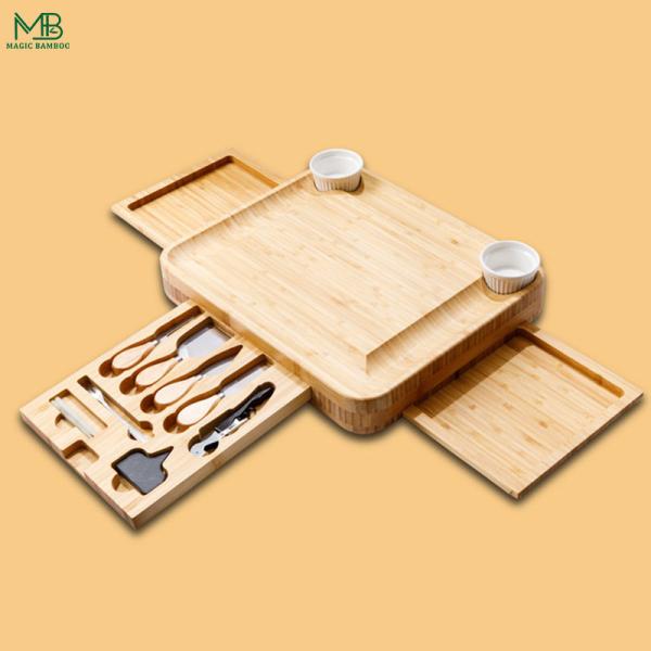 Bamboo Cheese Board With Slide Out knife Drawer