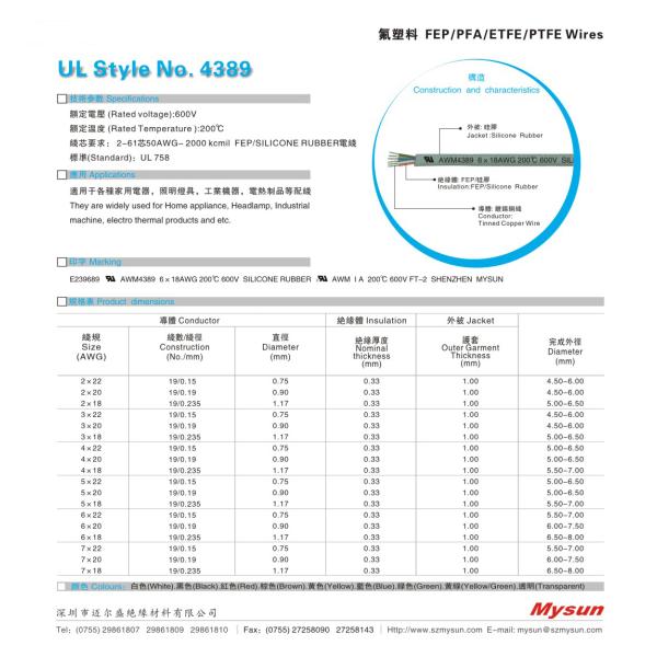 7 Cores 200C FEP Insulated Wire Control Cable High Voltage UL4389