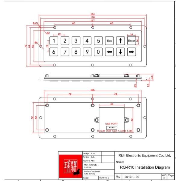Stainless Steel Metal KeyPad With USB Interface 16 Keys Industrial Numeric Keypad