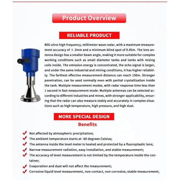 80G Ultra High Frequency Millimeter Wave Radar Level Gauge UBLG-80B Y Industrial