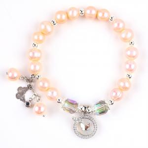 China 7mm Pink Pearl Stretch Bracelet With White Shell Accept Customization on sale