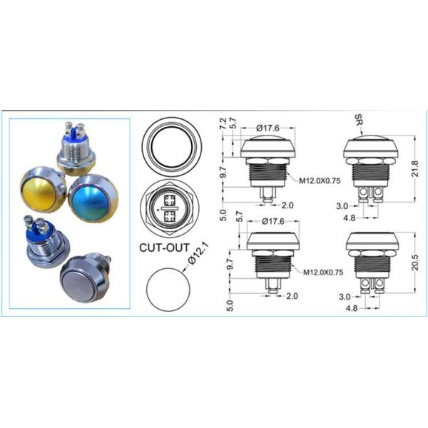 12mm Waterproof Push Button Double Pole Metal Pushbutton Momentary Switch