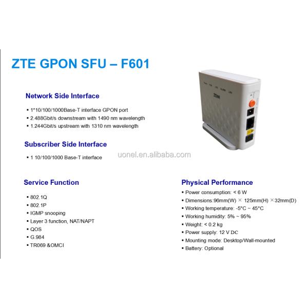 Single GE Class B+ optical module for QoS WAN SC/APC, SC/PC option FTTX scenario ZTE GPON F601