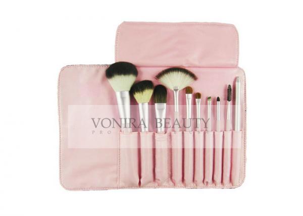 Quality Pink Promotional Gift Travel Size Makeup Brushes 10 PCS PU Leather Case for sale