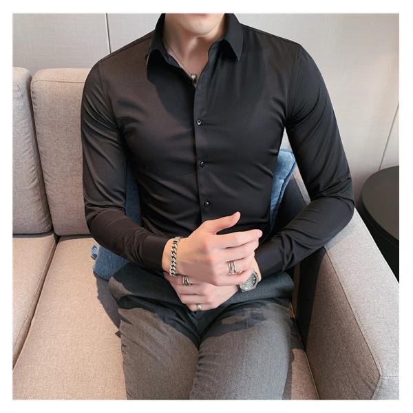 Viscose/Polyester/Spandex Formal Shirt for Men Professional Slim Fit Solid Color Shirt