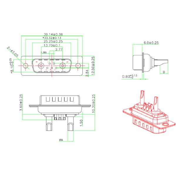 7W2 Coaxial D-Sub Right Angle/Straight Pins High Current Connector Combo DB