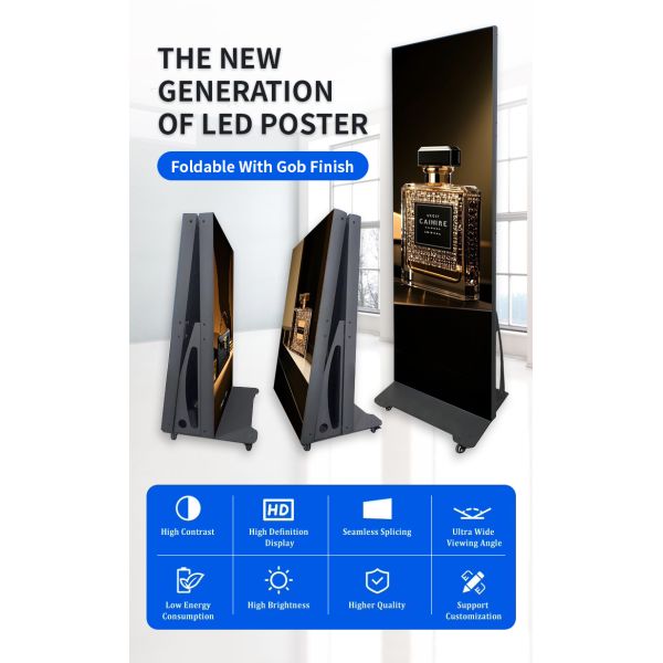 P2.5 Foldable LED Poster Screen Portable Advertising Player Mobile Smart Digital Signage Display for Exhibition OEM