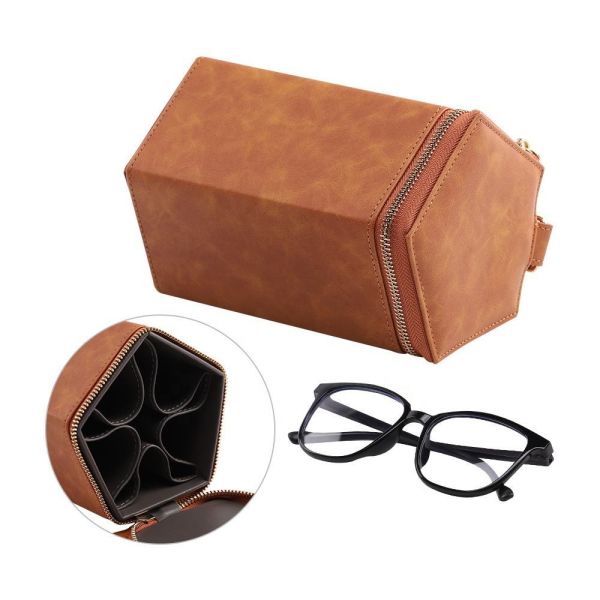 Pentagonal Personalised Glasses Case Leather 5 Slots Leather Eyeglass Pouch OEM Logo