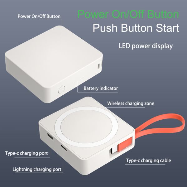 High-Capacity Three-in-One Mini Type-C 3A Fast-Charging Two-Way Portable Magnetic Charging Treasure Power Banks Station