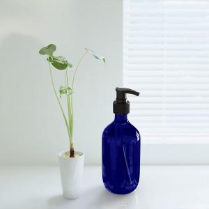 China Navy Blue Glass Shampoo Bottle 300ml 500ml With Black Plastic Pump on sale