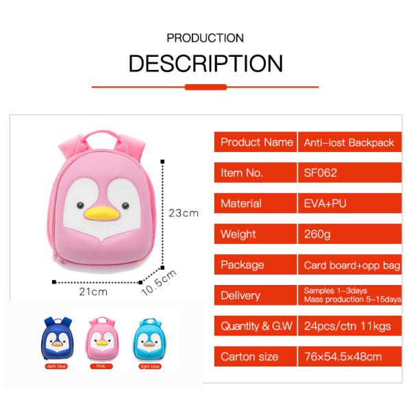 Anti Lost 3D Kids Penguin Backpack Customizable EVA Kids Hardshell Backpack