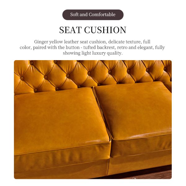 Nidea #8971 American Vintage Three-Seat Genuine Leather Sofa Set Comfortable Durable Cowhide Oil Wax Straight Buckle Hotel Villa