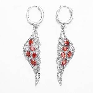 China White CZ Red Ruby Dangle Earrings Sterling Silver Wing Shaped on sale
