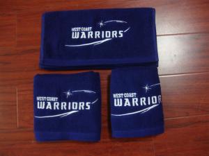 Buy cheap 100% cotton Small MOQ blue color gym/sport/golf towel with custom brand logo product