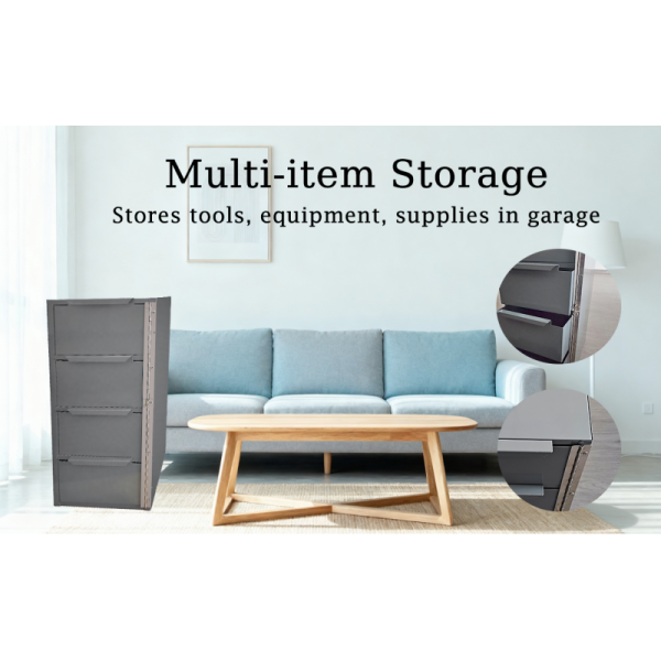 4 Drawer Welded Steel Vertical File Cabinet Gray Security Lock Adjustable Inner Divider Office Garage Storage Chest
