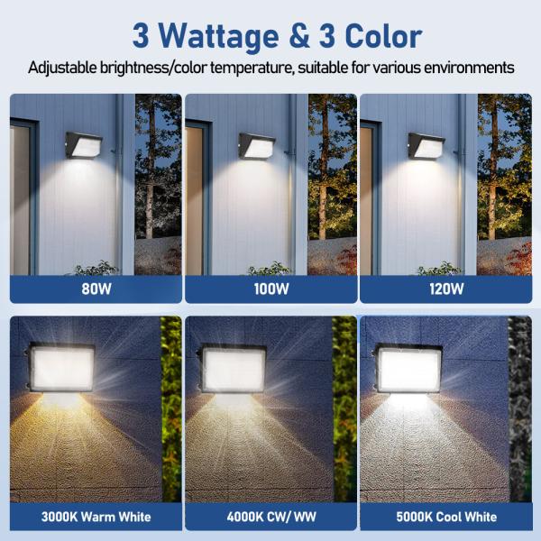 Slim LED Wall Pack Light With Motion Sensor 40W-120W Dimmable 3CCT And 3 Power Adjustable
