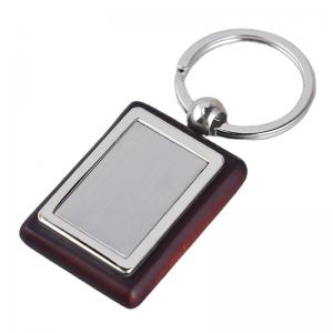 China Custom LOGO design promotion business gift rectangle shape blank wooden keychain with Metal on sale
