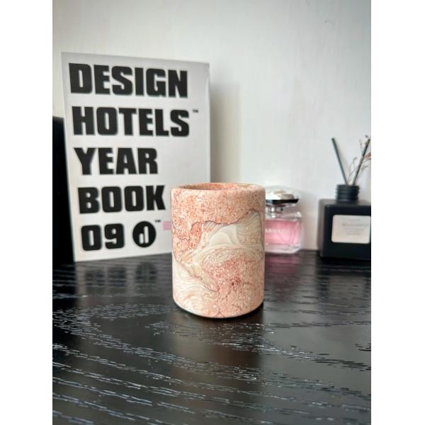 PinkShell Marble Candle Holder With Artistic Stone Design For Interior Decoration