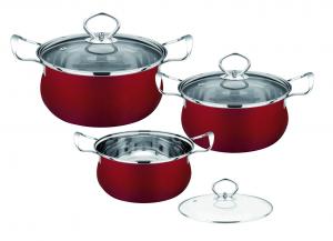 China Red Kitchen Pots And Pans Set Easy Cleaning , Durable Stainless Steel Cookware Sets on sale