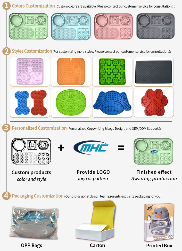 MHC Custom Eco-Friendly Silicone Dog Lick Mat Square Shaped Portable Waterproof Food Grade Material for Small Animals Dog Bowls