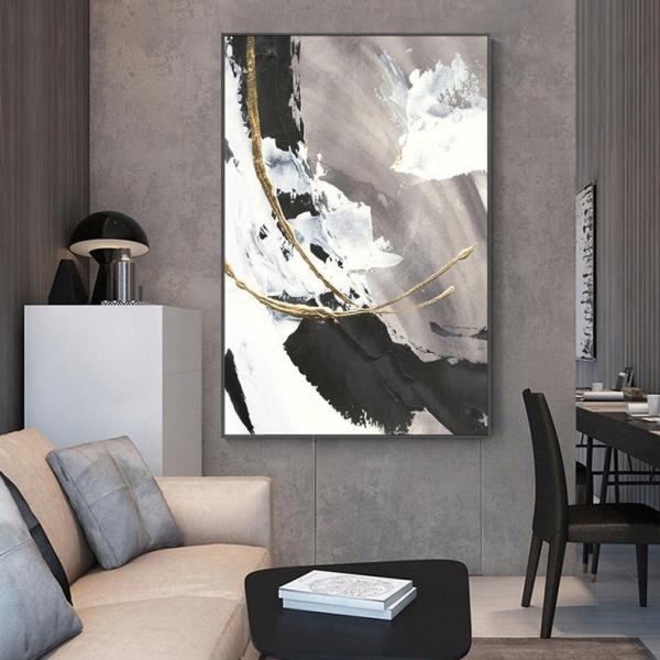 Canvas Support 100% Hand Made Nordic Black White Gray Custom Hand Painted Abstract Oil Painting for Living Room Decoration