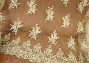 Buy cheap Vintage Corded Floral Gold Bridal Lace Fabric , Embroidered Net Lace Fabric For Gown product
