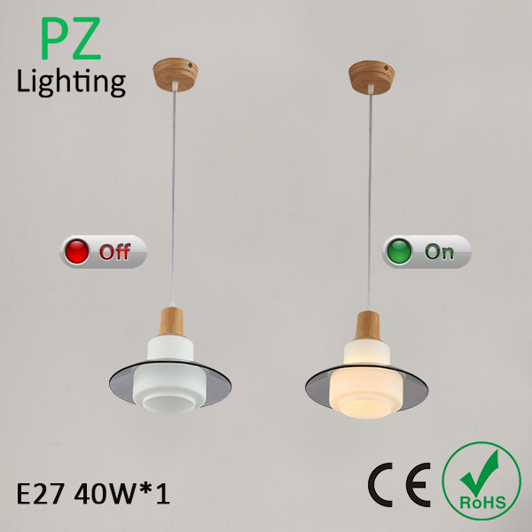 Oak wood dinner room pendant lamp with 3heads glass shade E27 socket wood imported